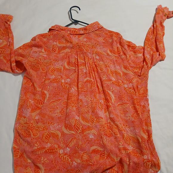 PILCRO Anthropologie Women's Large Tangerine Tropical Button-Up Blouse oversized - Picture 6 of 13